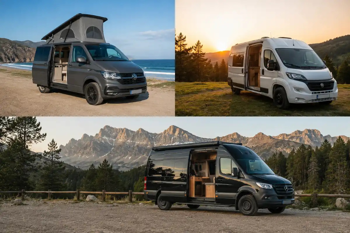 Camperización 4 Collage o foto de varias furgonetas camperizadas VW T6, Ducato, Sprinter homologar camper camperizacion